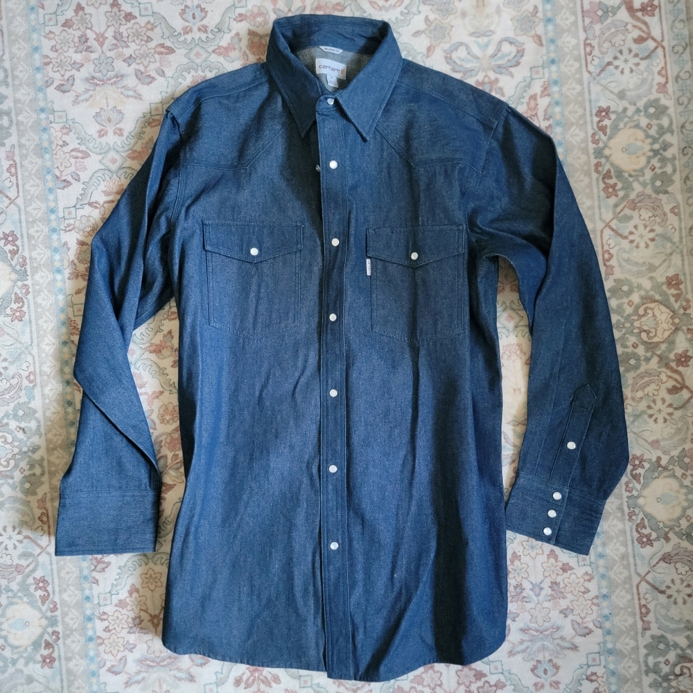 Carhartt men's western denim shirt with pearl snaps XL